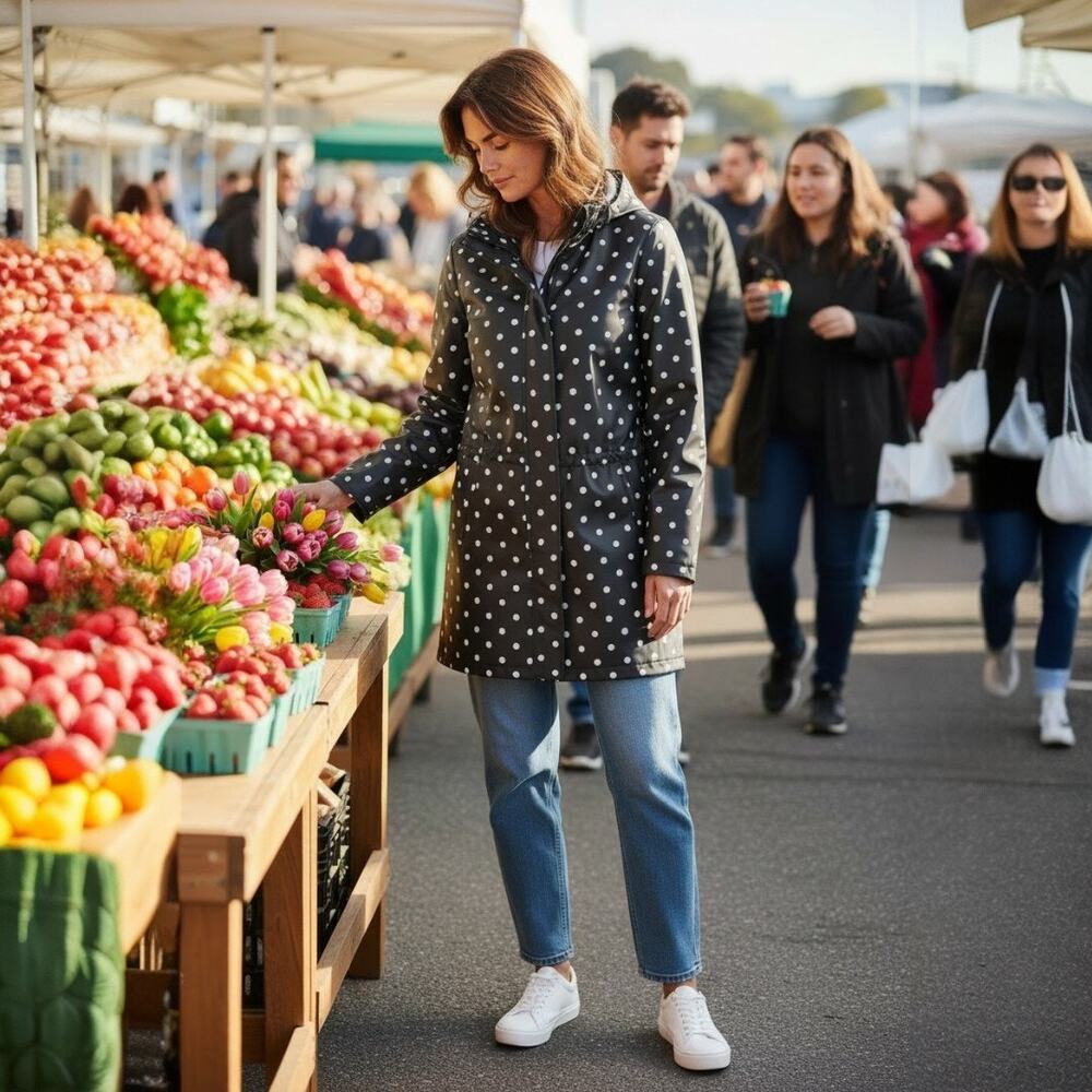 Joules Right as Rain Polka Dot Hooded Raincoat Pink Accents Size 14